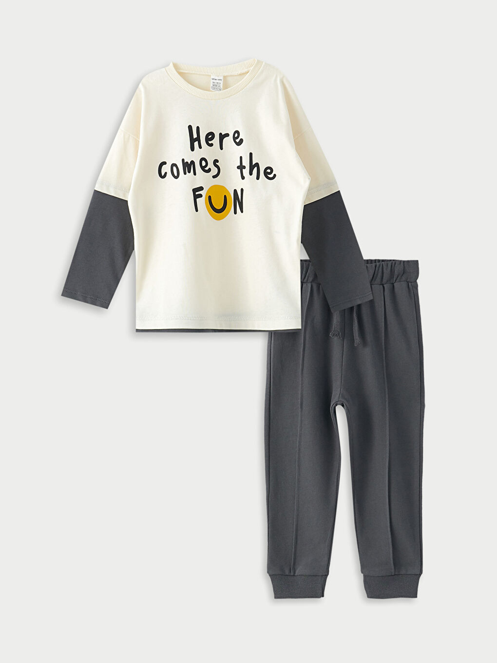 LCW baby Crew Neck Long Sleeve Printed Cotton Baby Boy T-shirt and Sweatpants 2-Pack Set -W2AC57Z1-QVK