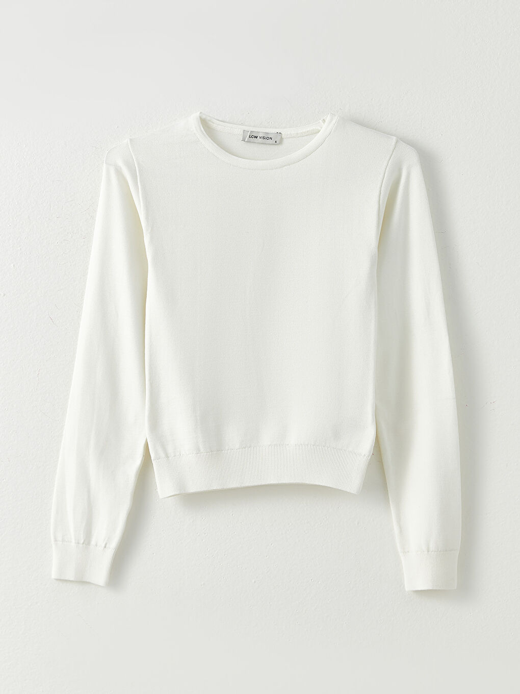 Ekru Bisiklet Yaka Düz Uzun Kollu Kadın Triko Kazak-5