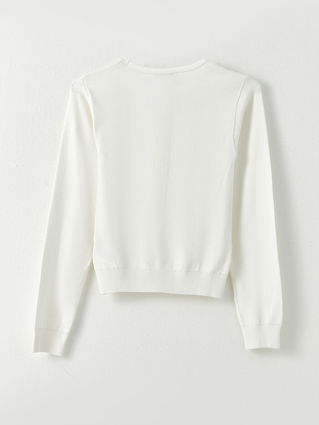 Ekru Bisiklet Yaka Düz Uzun Kollu Kadın Triko Kazak-6