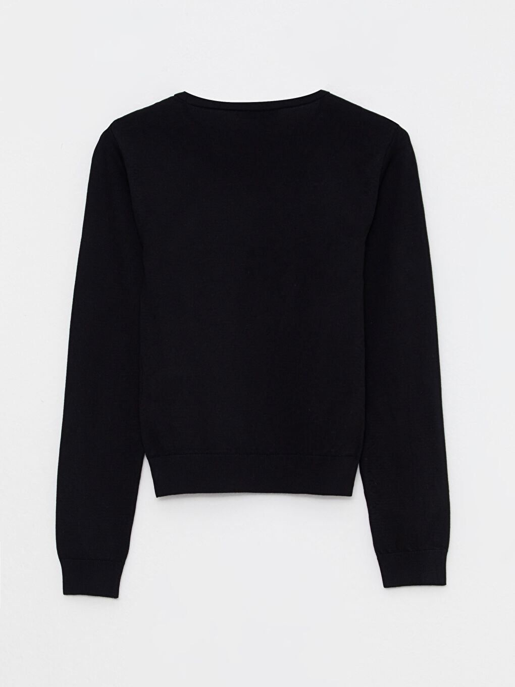 Siyah Bisiklet Yaka Düz Uzun Kollu Kadın Triko Kazak-6