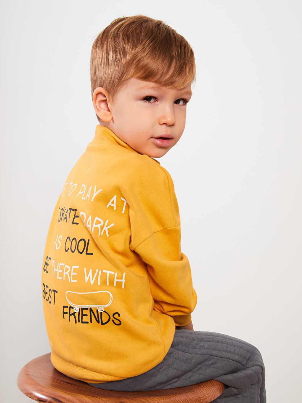 High Collar Printed Baby Boy Sweatshirt and Trousers 2-Pack Set-2