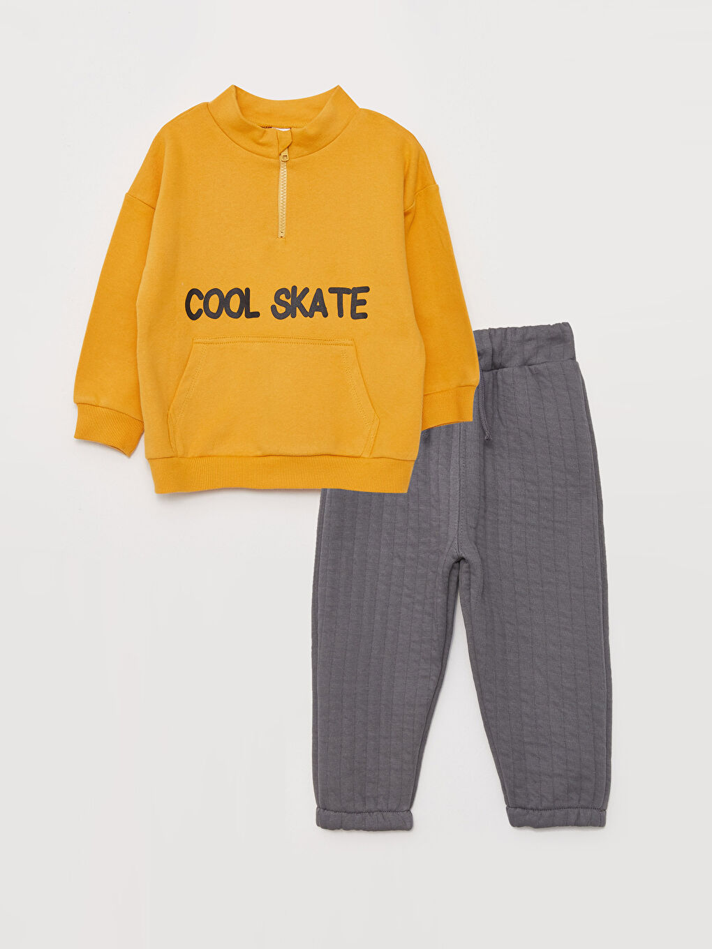 High Collar Printed Baby Boy Sweatshirt and Trousers 2-Pack Set-3