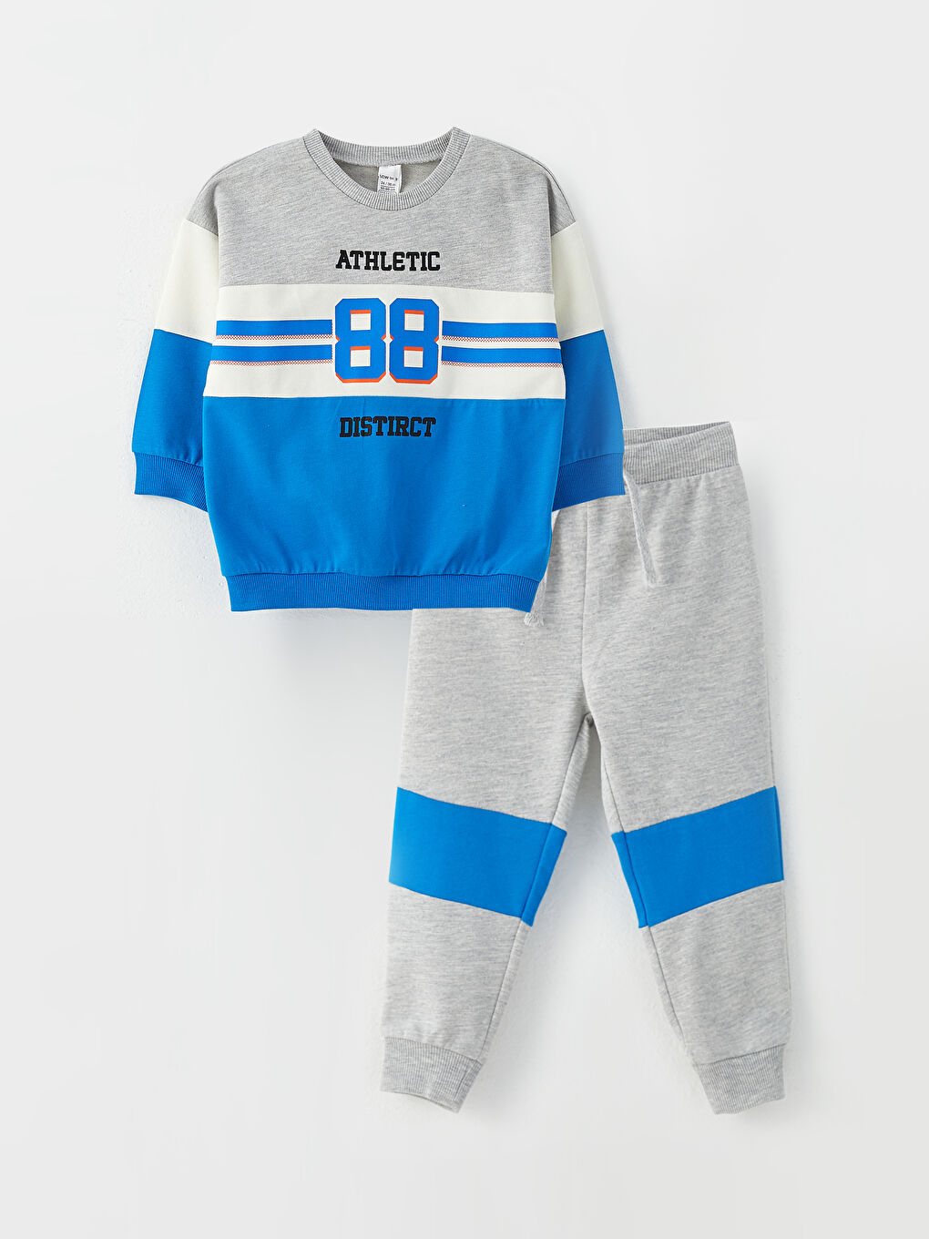 Mavi Bisiklet Yaka Uzun Kollu Erkek Bebek Sweatshirt ve Pantolon 2'li Takım