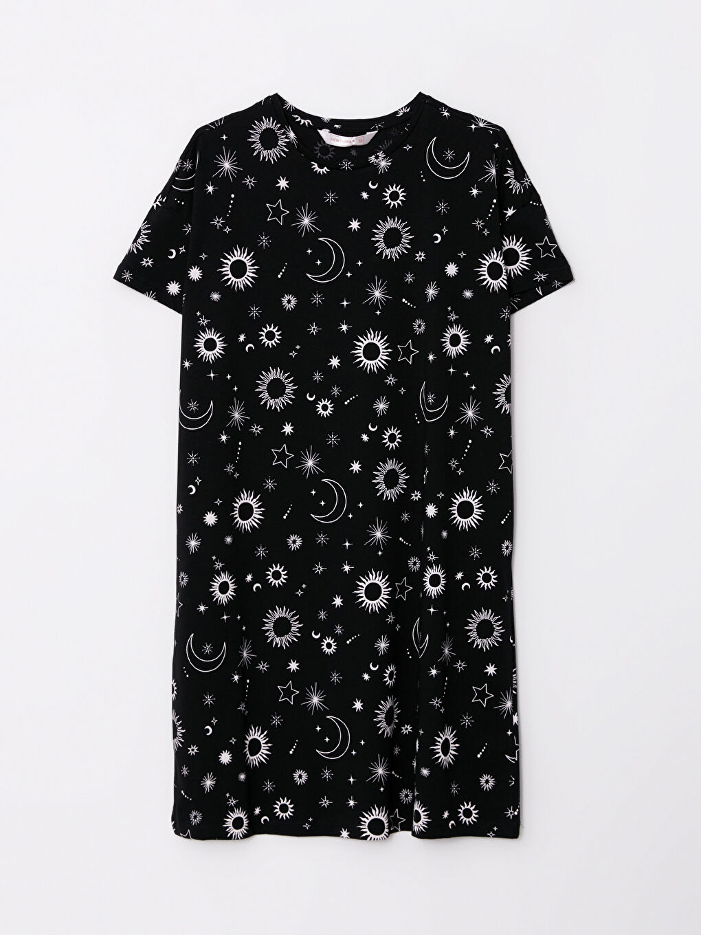 قميص نوم قطن كم قصير مطبوع بياقة دائرية للسيدات-5