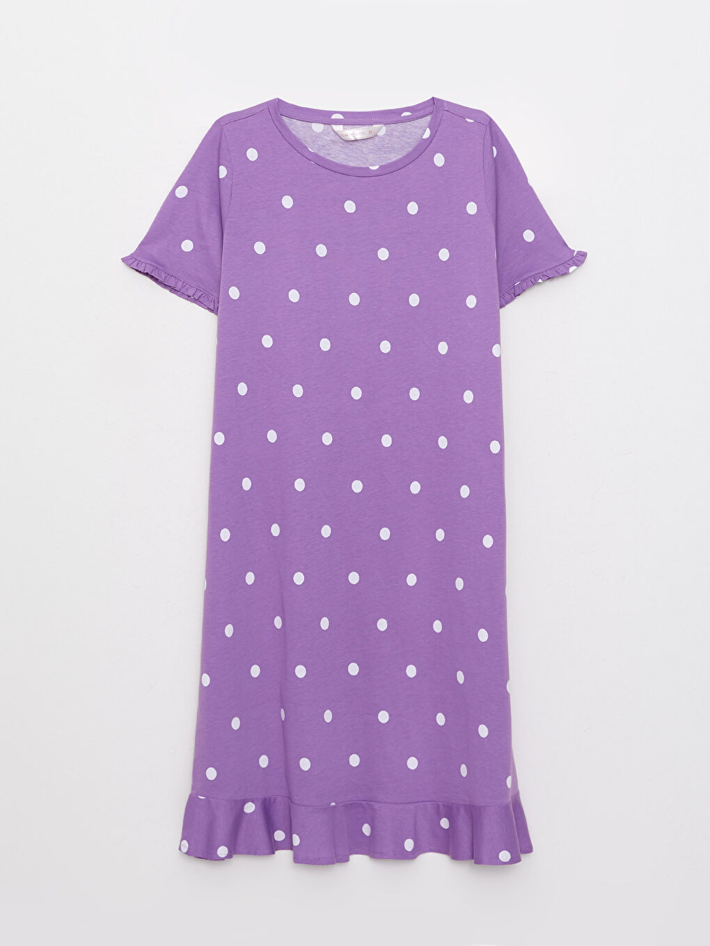 Crew Neck Polka Dot Short Sleeve Cotton Women's Nightgown-5