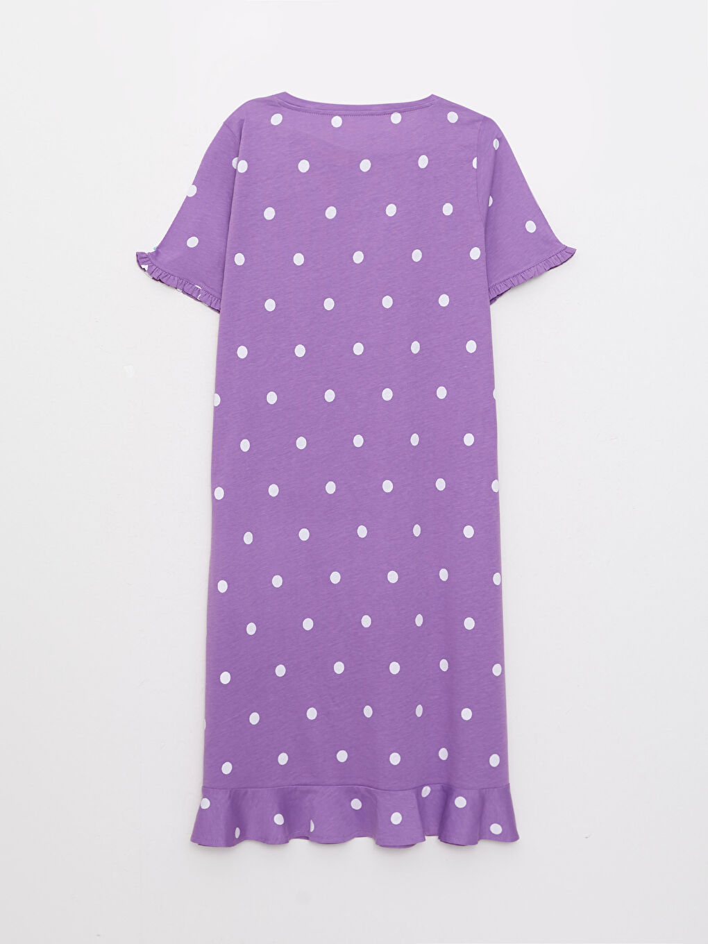 Crew Neck Polka Dot Short Sleeve Cotton Women's Nightgown-6