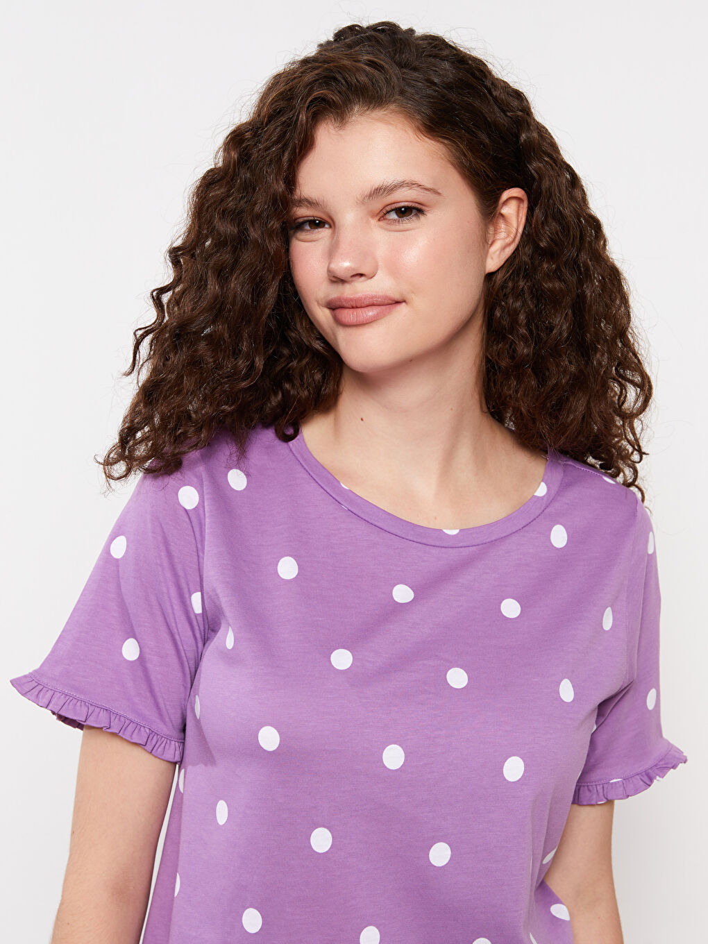 Crew Neck Polka Dot Short Sleeve Cotton Women's Nightgown-2