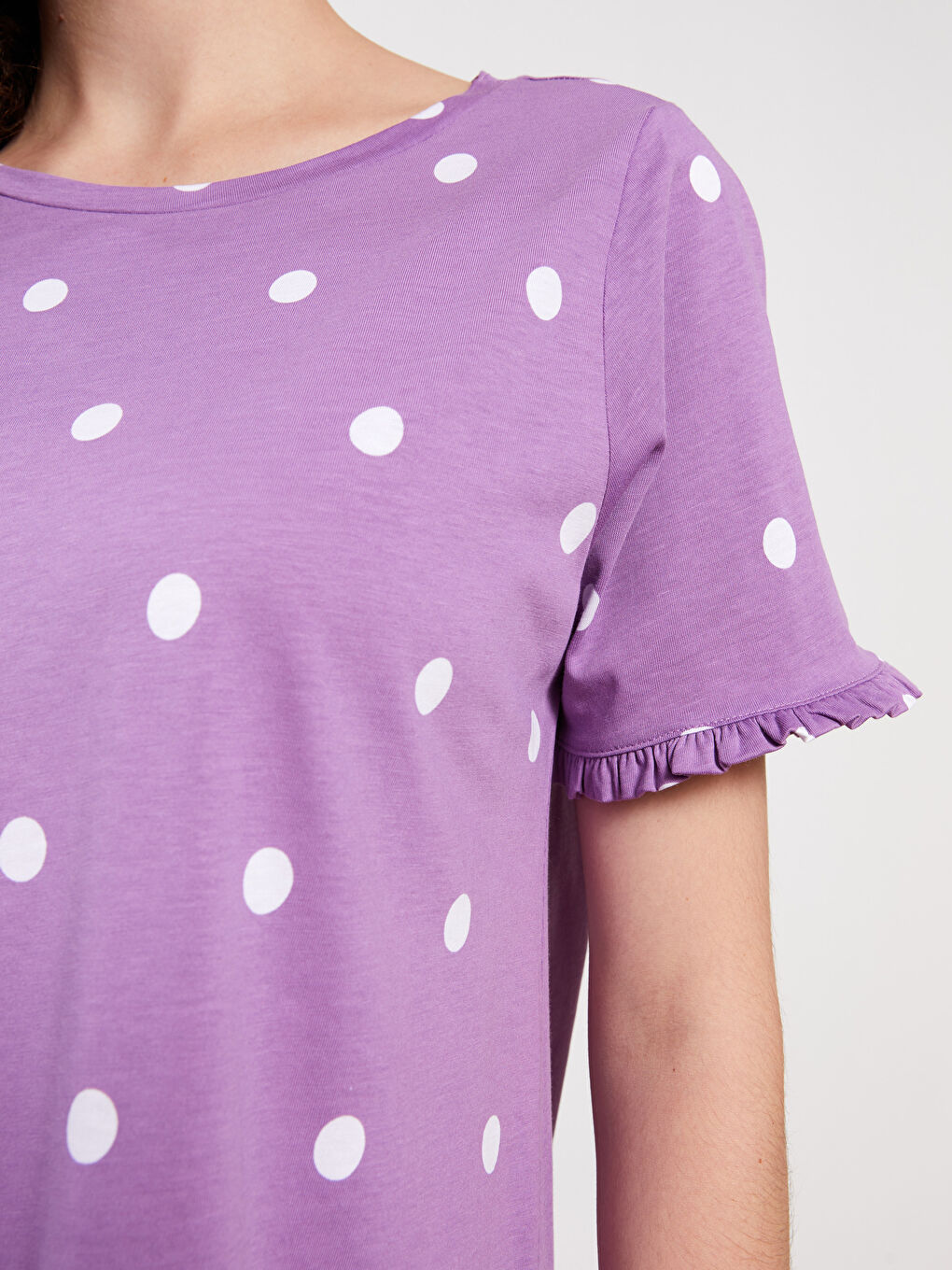 Crew Neck Polka Dot Short Sleeve Cotton Women's Nightgown-3