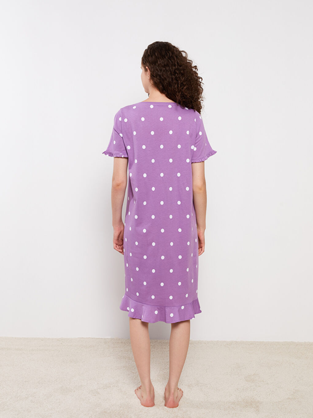 Crew Neck Polka Dot Short Sleeve Cotton Women's Nightgown-4