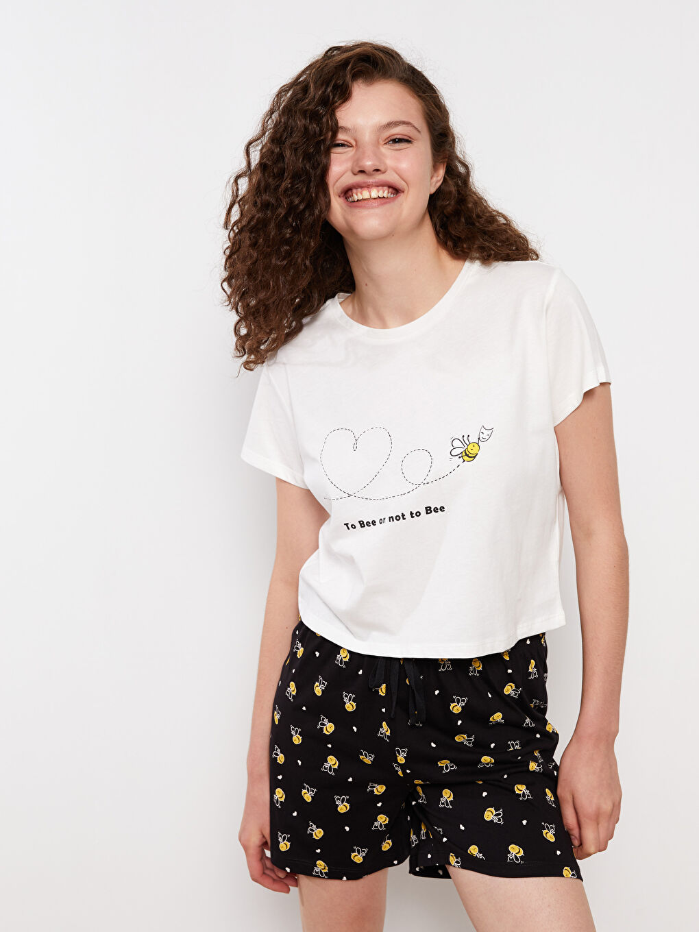 LCW DREAM Rundhalsausschnitt Bedrucktes Kurzarm Baumwolle Pyjama-Set für Damen -W2AD01Z8-LQJ