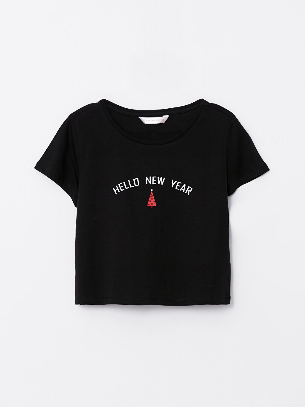 LCW DREAM Bisiklet Yaka Yılbaşı Temalı Kısa Kollu Pamuklu Kadın Pijama Takımı -W2AD03Z8-LTQ