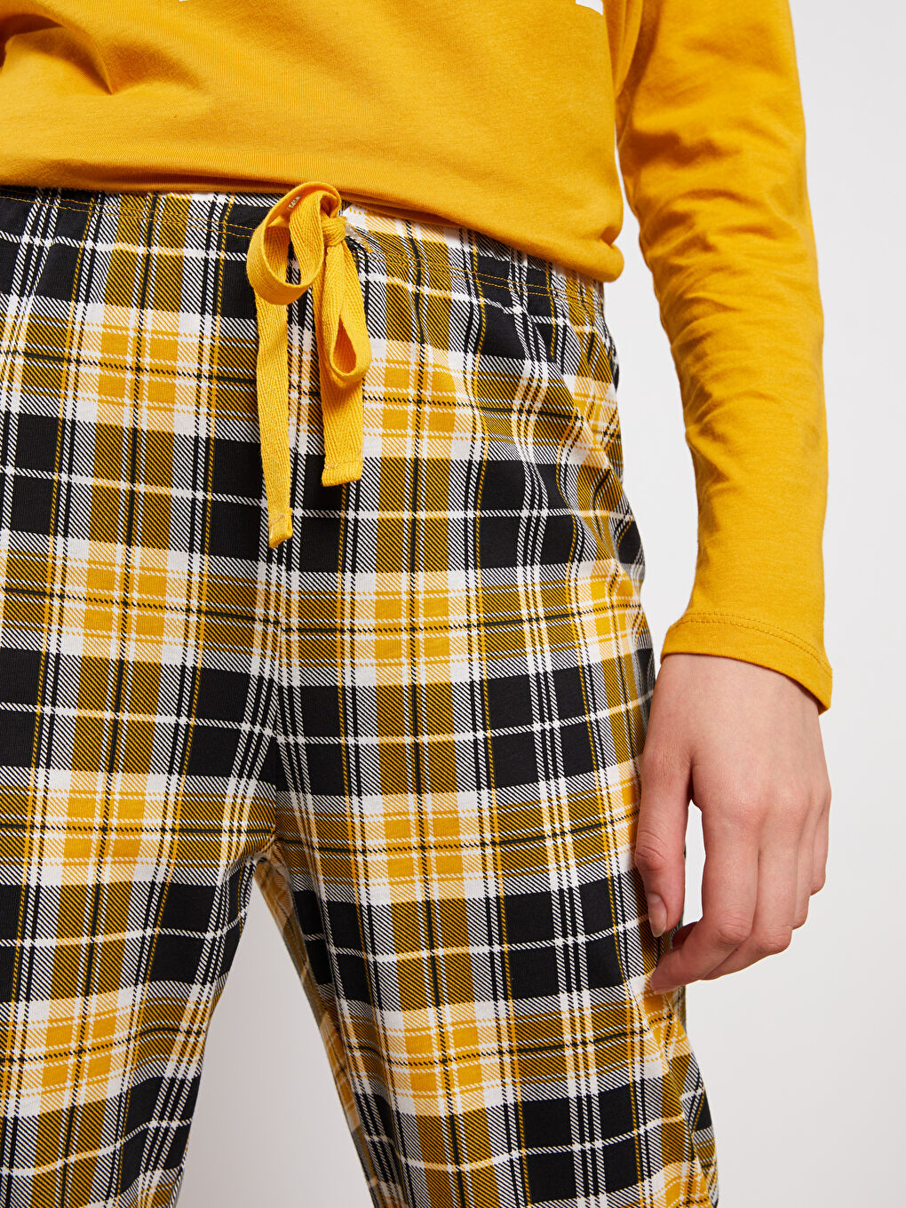 Sarı Bisiklet Yaka Baskılı Uzun Kollu Kadın Pijama Takımı-9