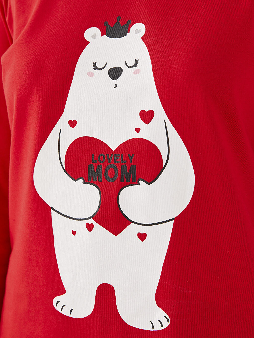 Kırmızı Bisiklet Yaka Baskılı Uzun Kollu Pamuklu Kadın Pijama Takımı-6