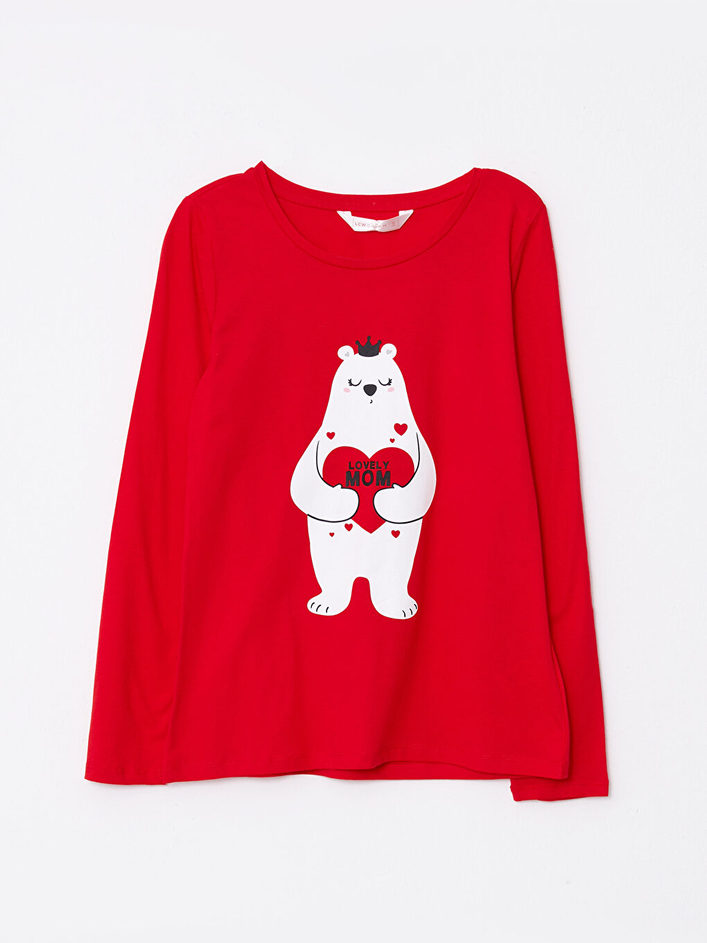 Kırmızı Bisiklet Yaka Baskılı Uzun Kollu Pamuklu Kadın Pijama Takımı-11