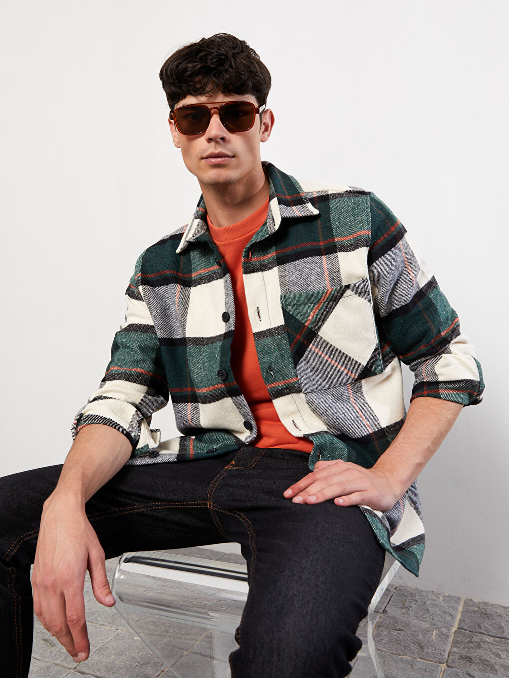 Haki Regular Fit Uzun Kollu Ekose Gabardin Erkek Gömlek