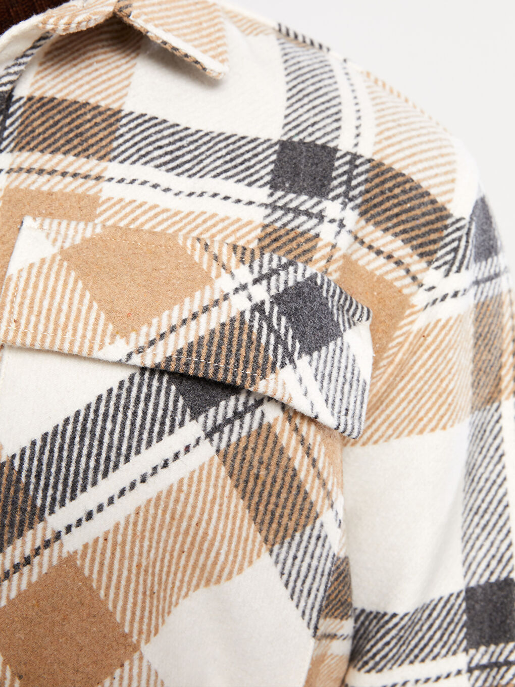 Bej Rahat Kalıp Uzun Kollu Ekose Gabardin Erkek Gömlek-3