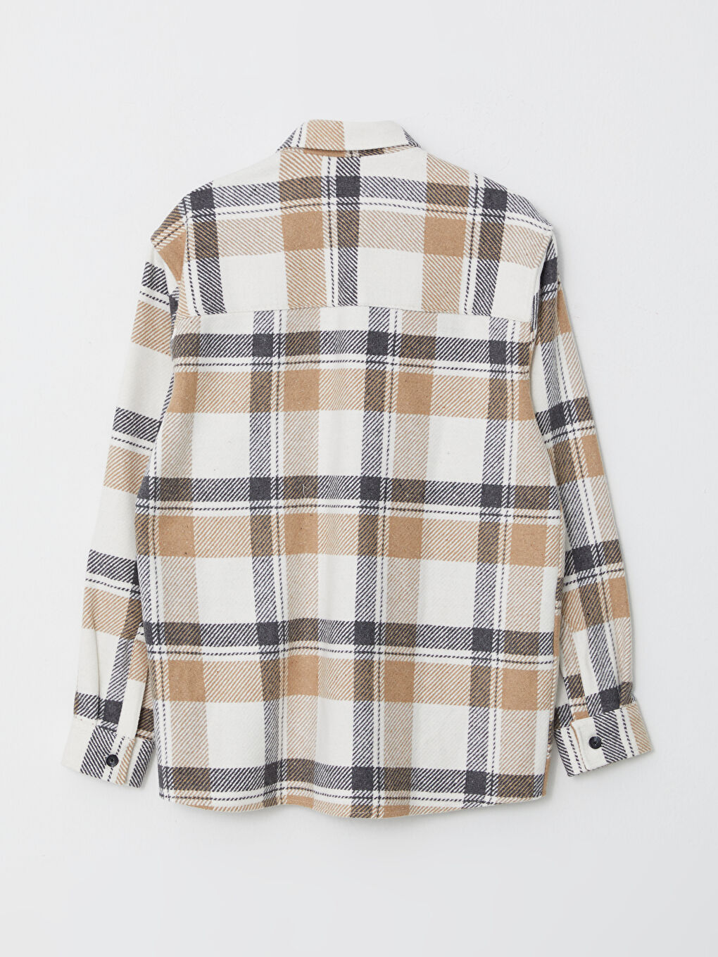 Bej Rahat Kalıp Uzun Kollu Ekose Gabardin Erkek Gömlek-6