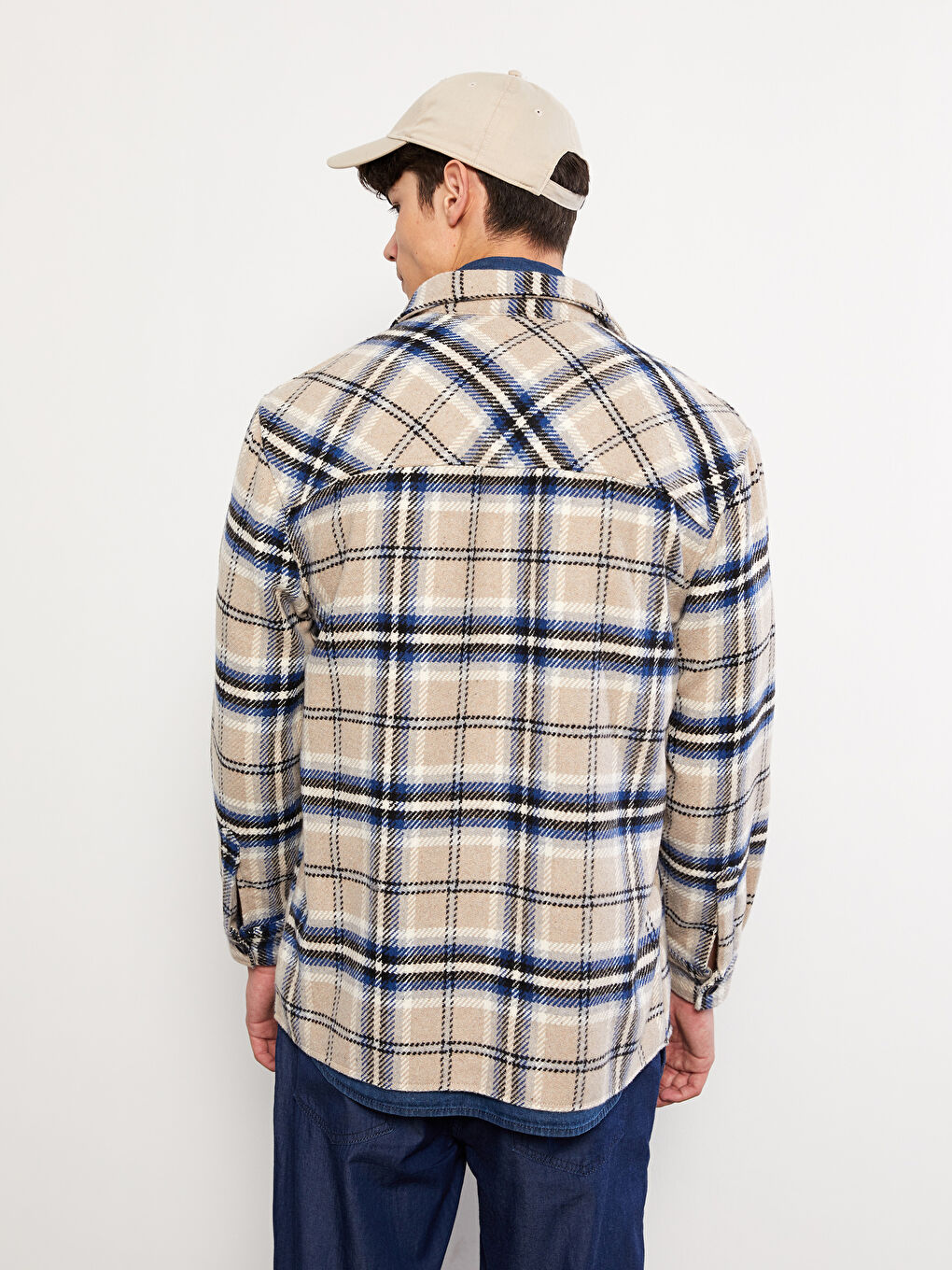 Mavi Rahat Kalıp Uzun Kollu Ekose Erkek Gömlek Ceket-4