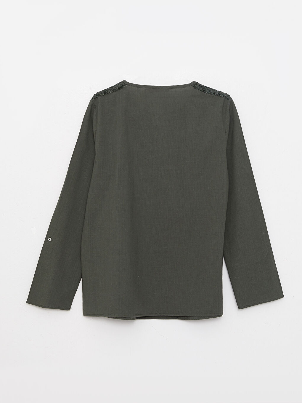 Henley Neckline Embroidered Long Sleeve Cotton Women's Blouse-6