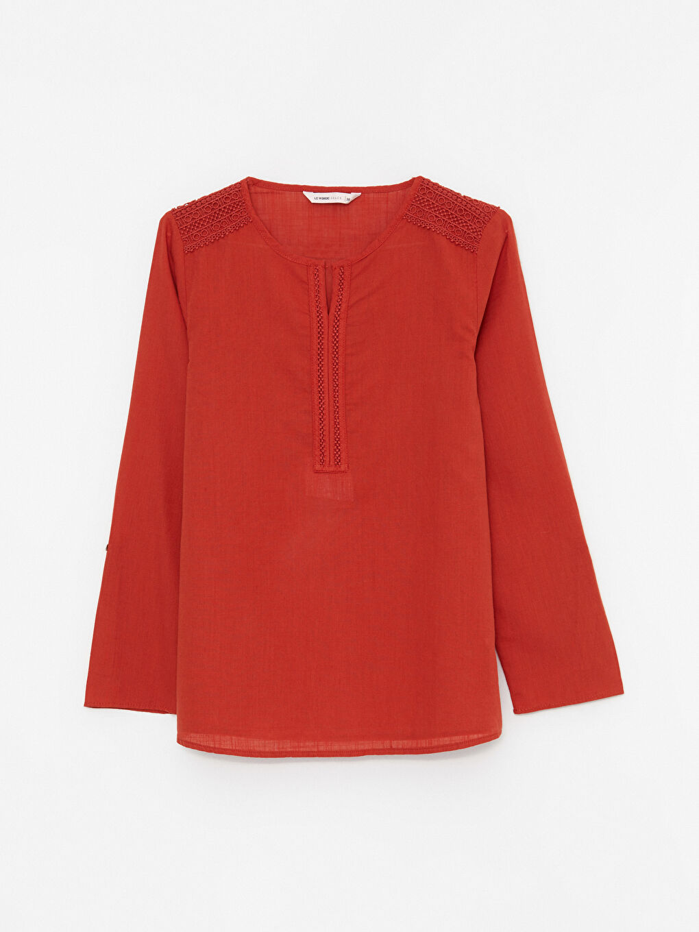 Turuncu Kaçık Yaka Nakışlı Uzun Kollu Pamuklu Kadın Bluz-5