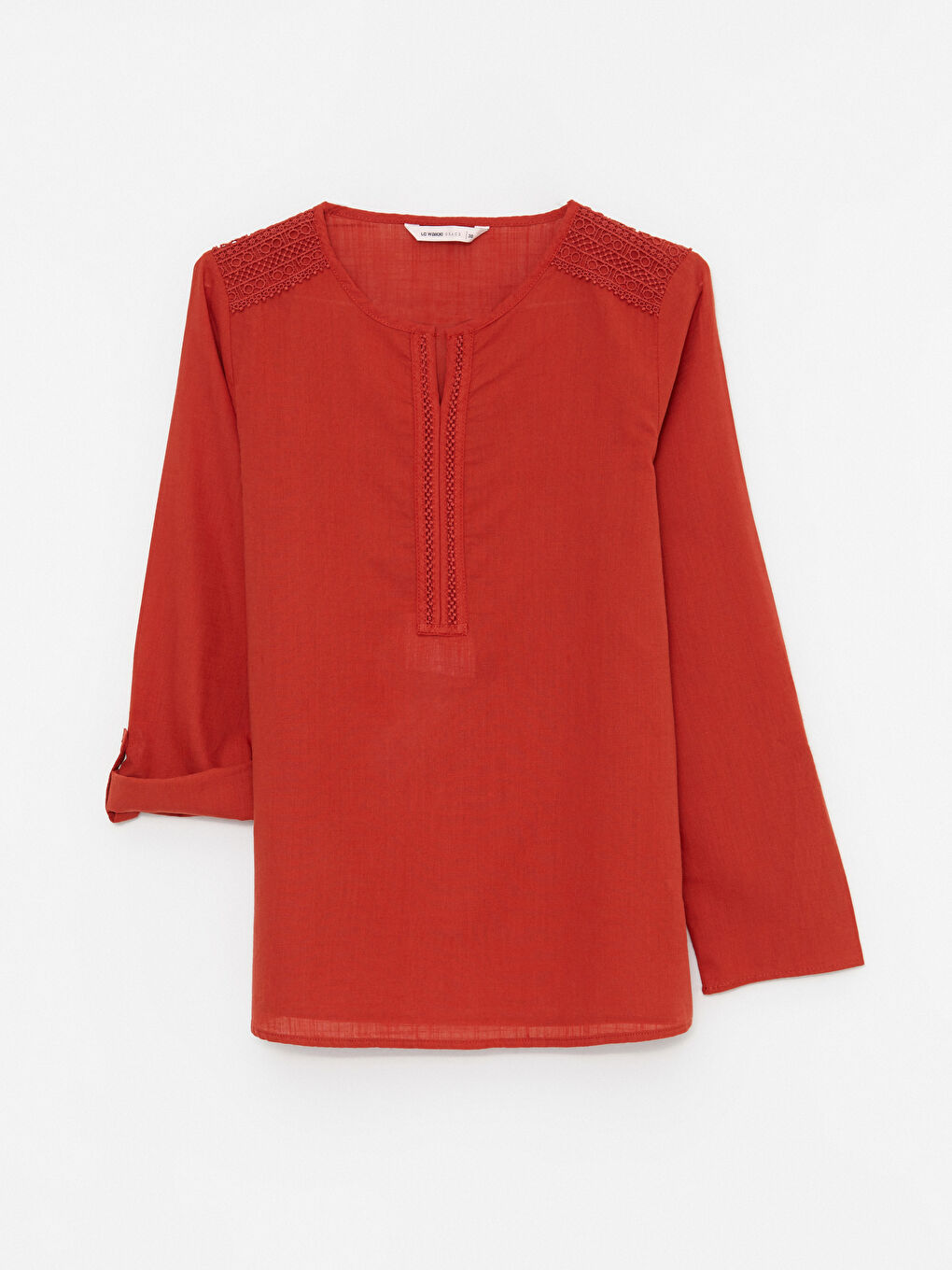 Turuncu Kaçık Yaka Nakışlı Uzun Kollu Pamuklu Kadın Bluz-6