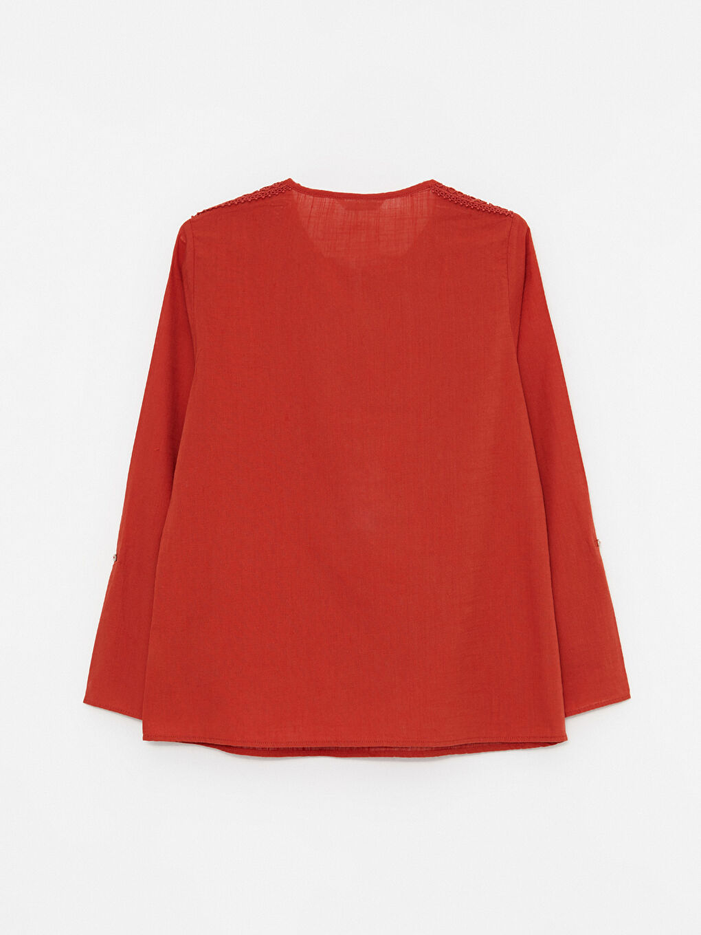 Turuncu Kaçık Yaka Nakışlı Uzun Kollu Pamuklu Kadın Bluz-7