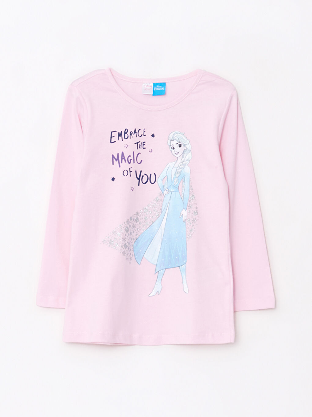 Pembe Bisiklet Yaka Elsa Baskılı Uzun Kollu Kız Çocuk Pijama Takımı-1