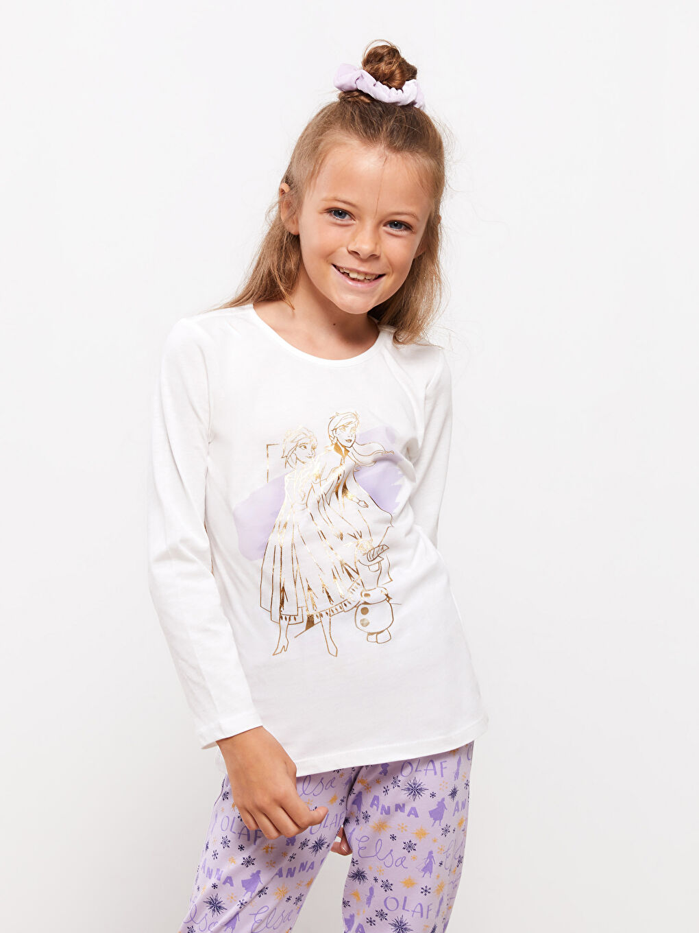 LCW Kids طقم بيجاما بنات كم طويل مطبوع إلسا كول مدور -W2AD34Z4-FDU