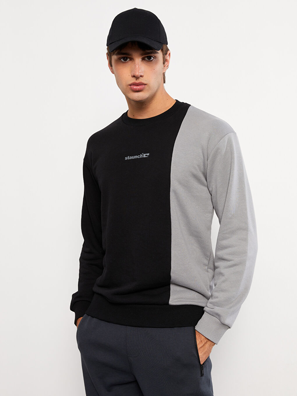 Crew Neck Long Sleeve Color Block Men's Sweatshirt