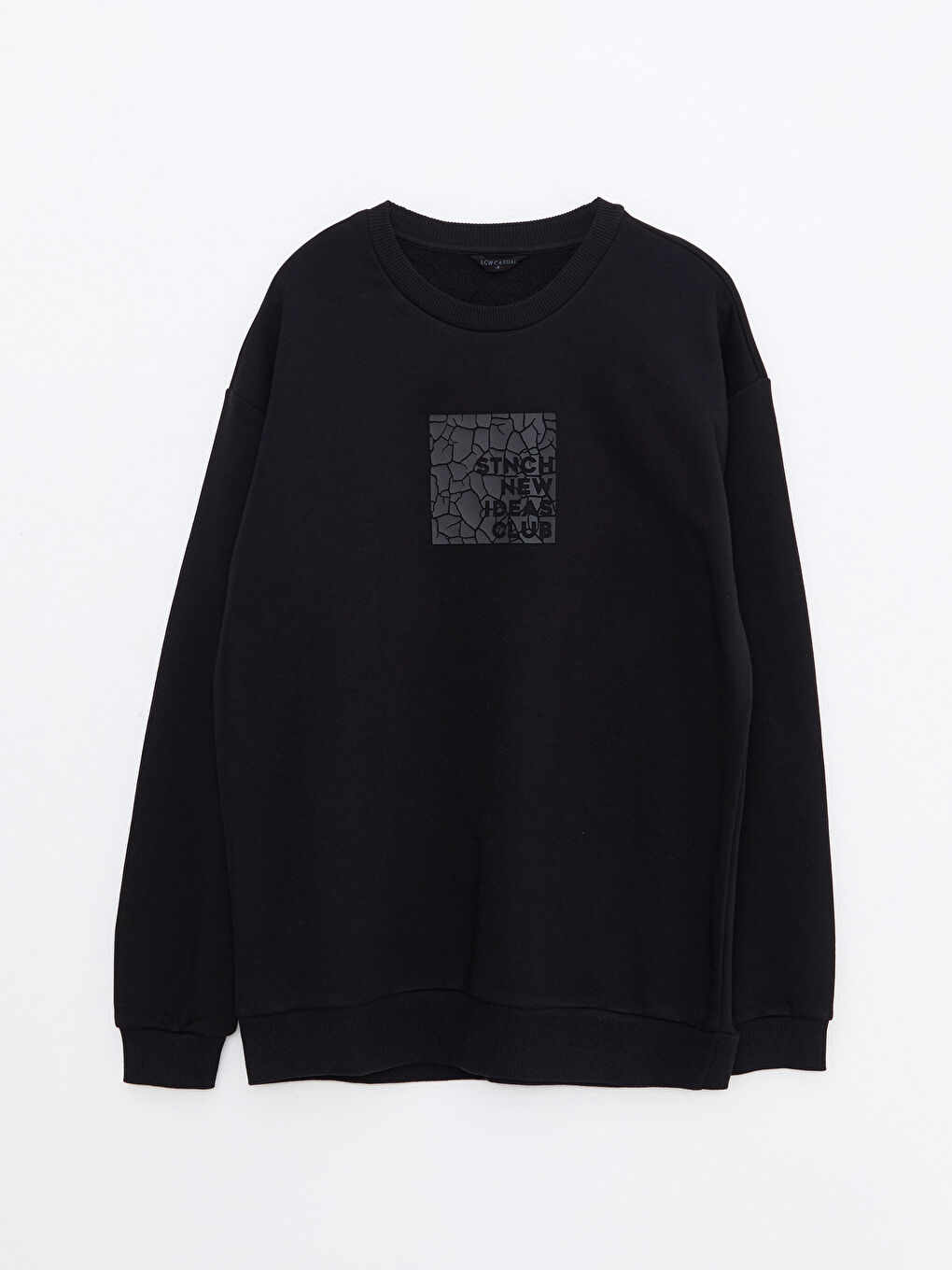 Siyah Bisiklet Yaka Uzun Kollu Baskılı Erkek Sweatshirt-5