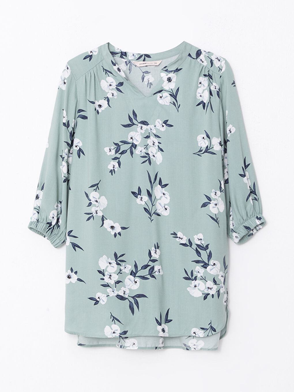 Yeşil Kaçık Yaka Desenli Viskon Kadın Bluz-5