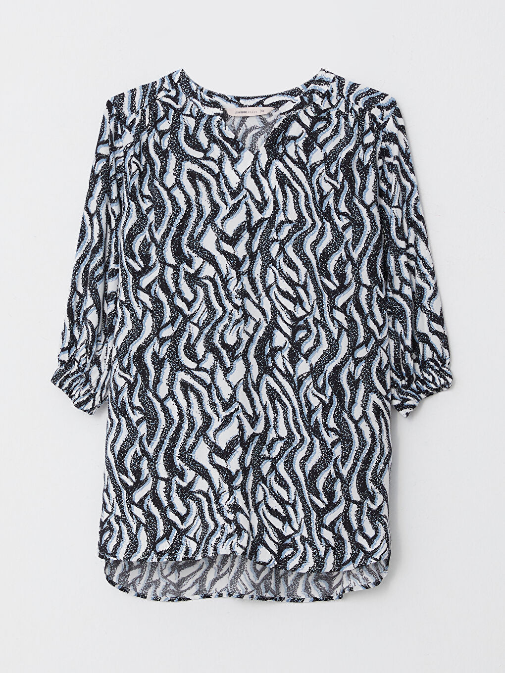 Әйелдерге арналған ойық жағалы принтті вискоза блузка-5