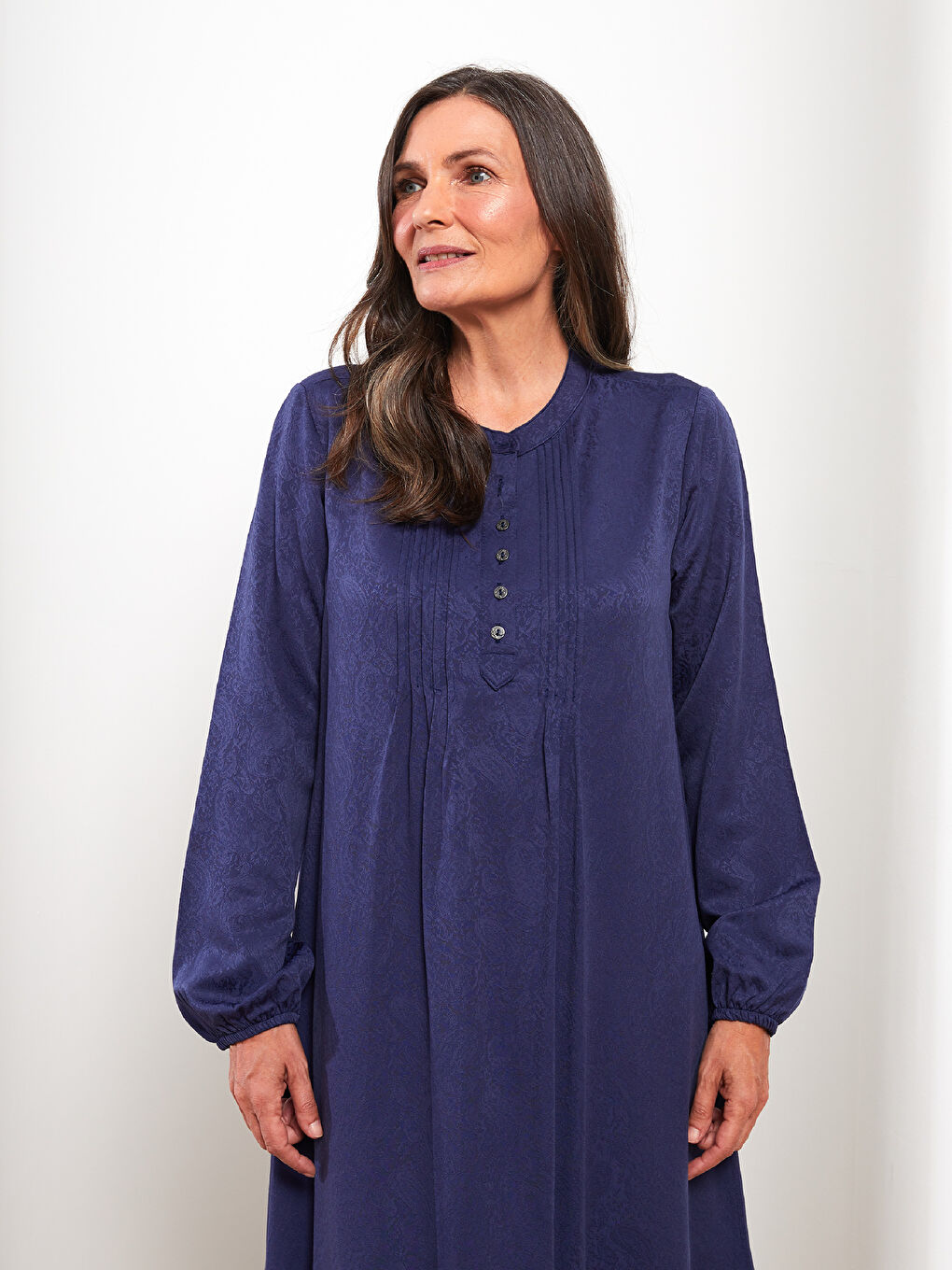 Crew Neck Patterned Long Sleeve Women's Dress-1