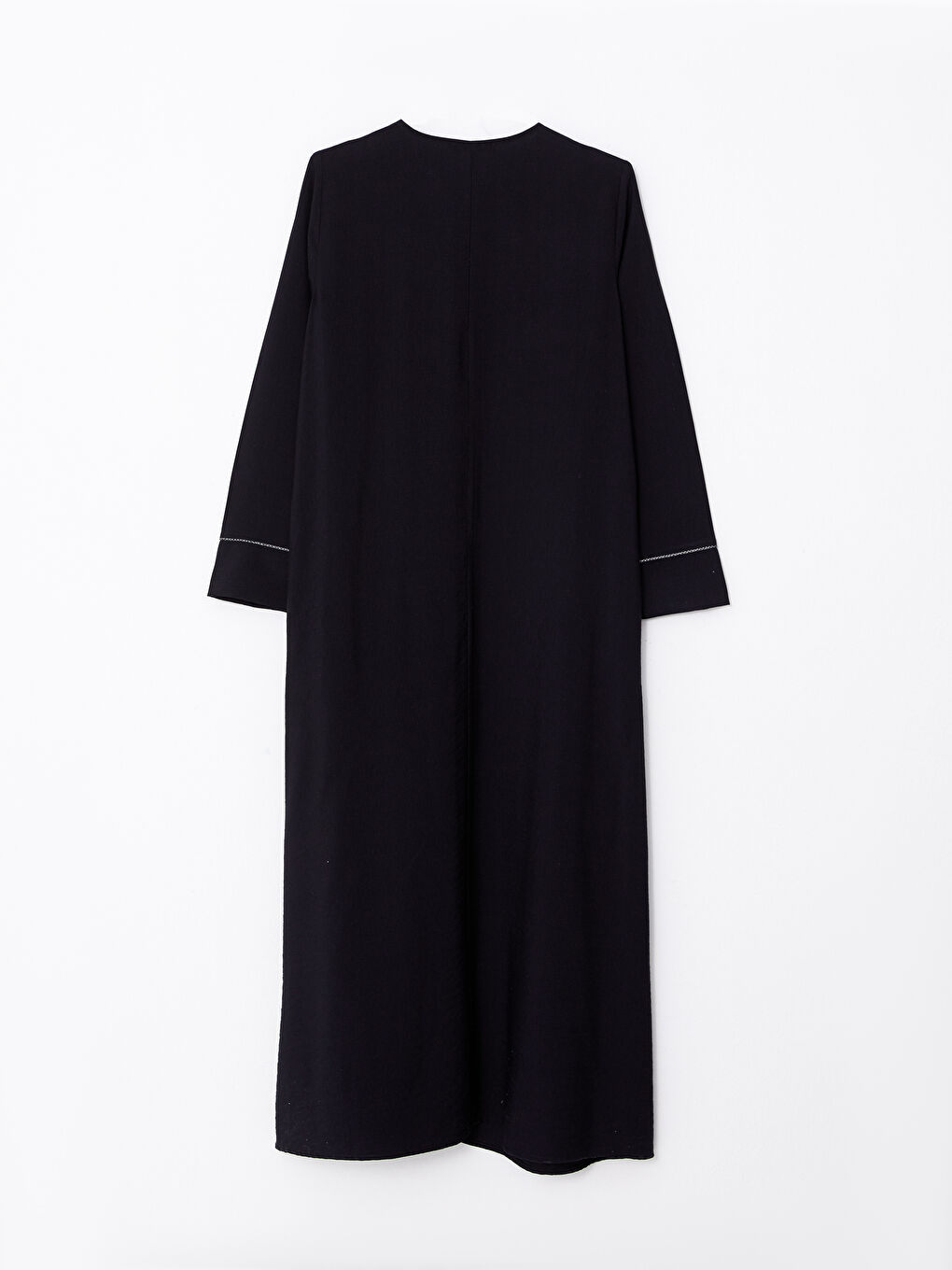 Siyah Bisiklet Yaka Düz Uzun Kollu Kadın Ferace-6