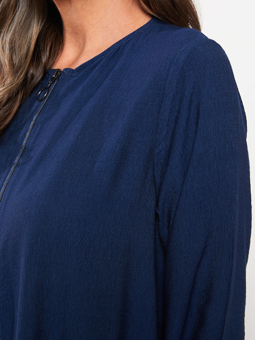Lacivert Bisiklet Yaka Düz Uzun Kollu A Kesim Kadın Ferace-3