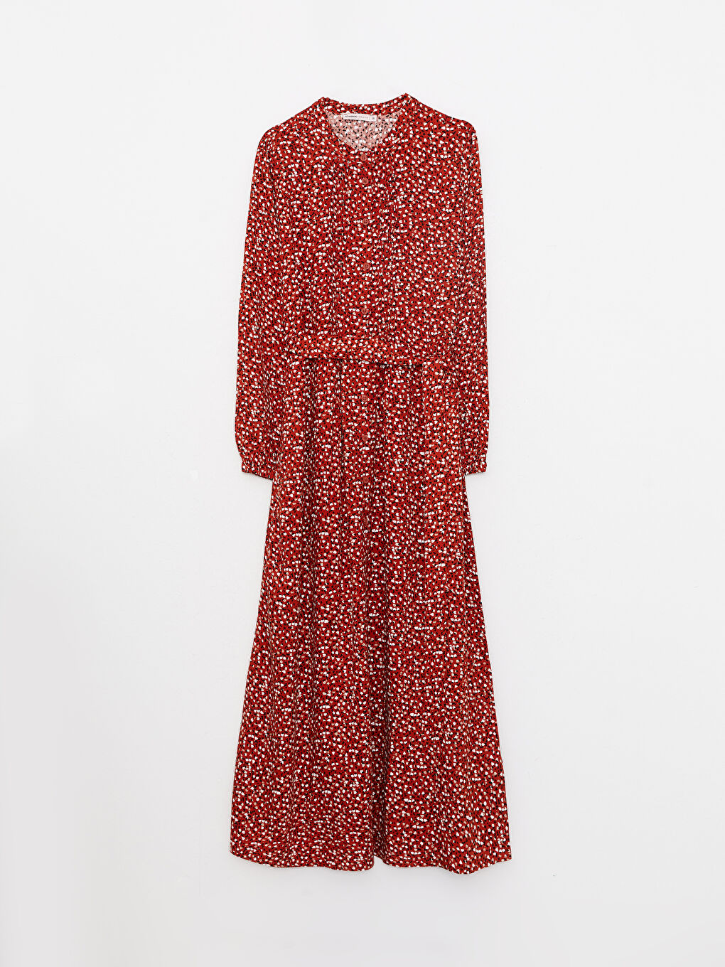 Karışık Bisiklet Yaka Desenli Uzun Kollu A Kesim Viskon Kadın Elbise-1