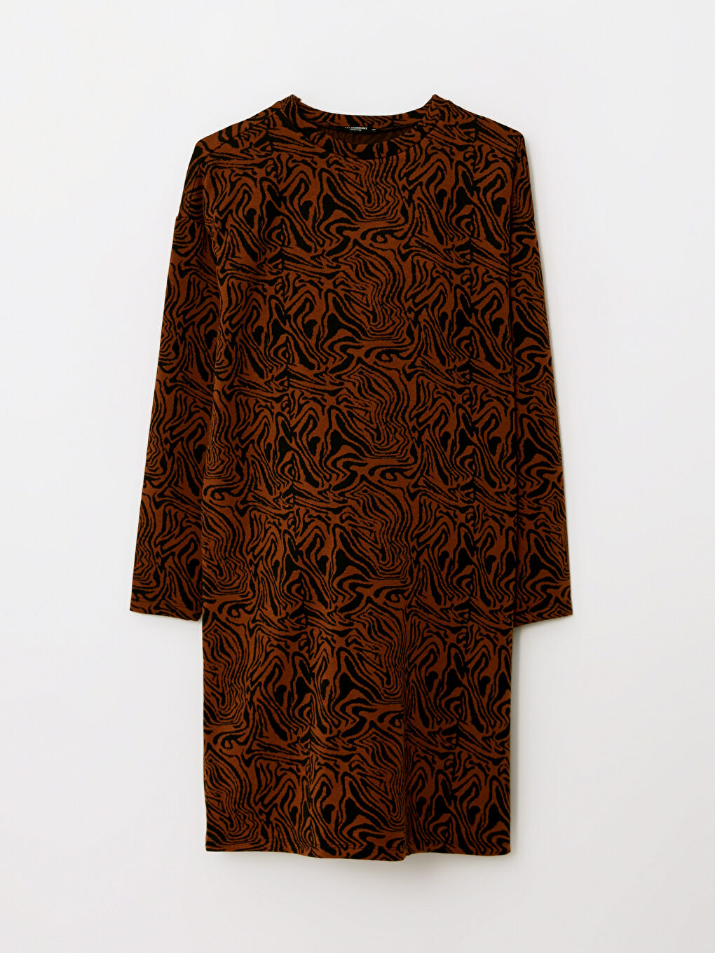 Kahverengi Bisiklet Yaka Desenli Uzun Kollu Hamile Elbise-5