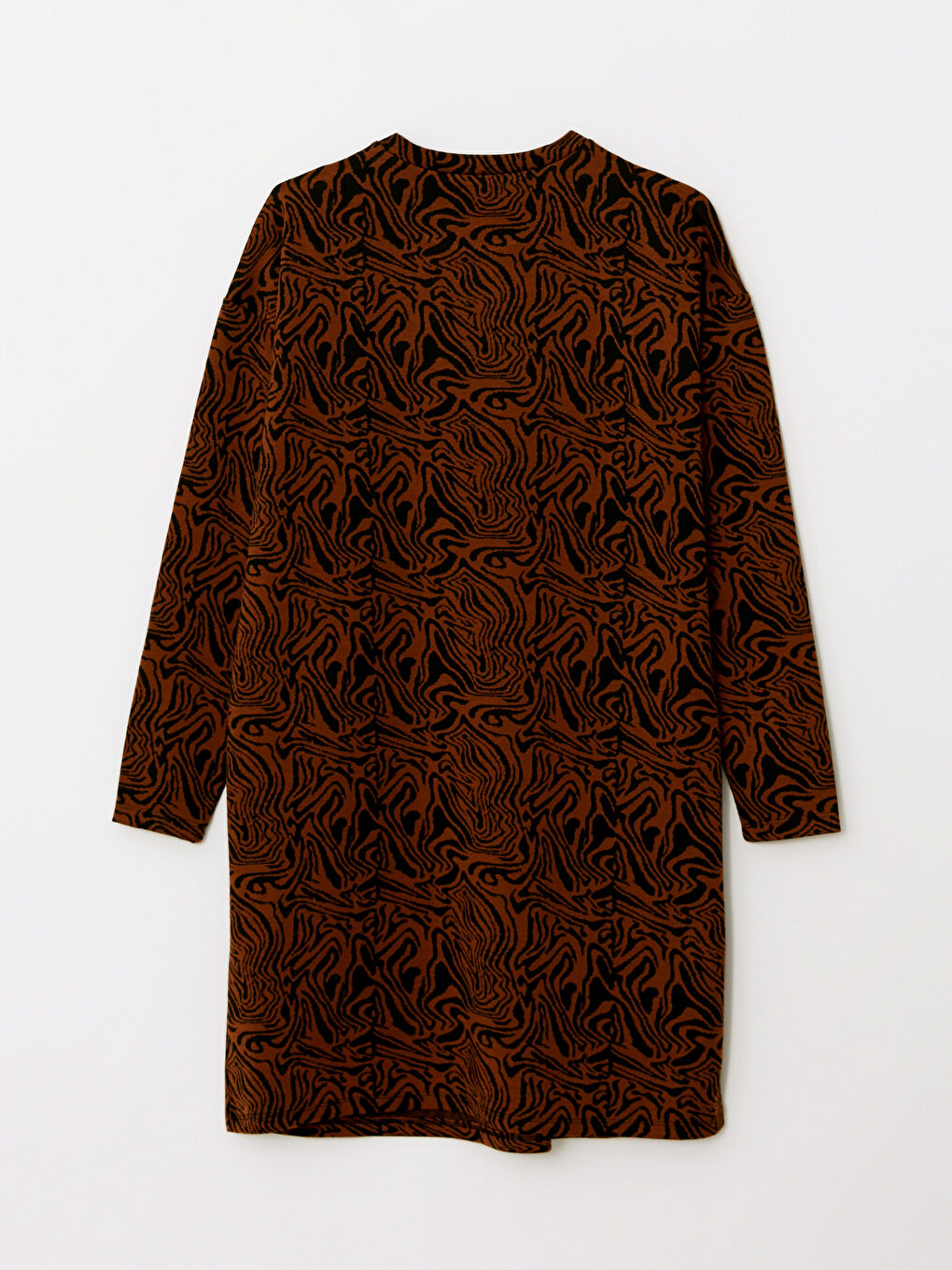 Kahverengi Bisiklet Yaka Desenli Uzun Kollu Hamile Elbise-6