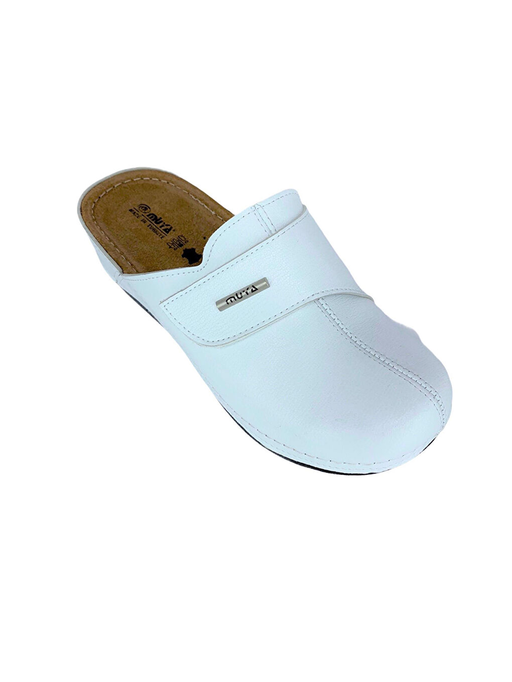 Beyaz Desenli Önü Kapalı Kalın Taban Kadın Terlik-1