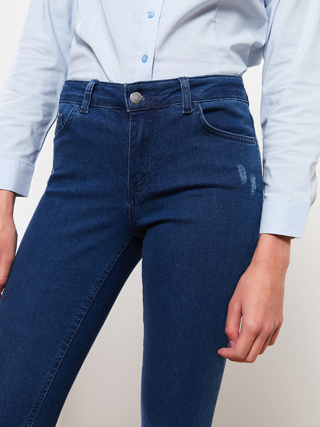 جينز وسط عادي عطارد سكيني فيت بنطلون بقصه مستقيمة للسيدات-2