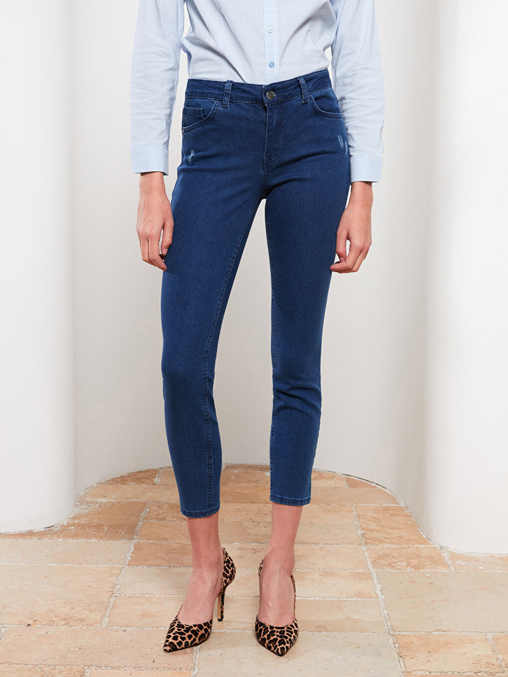 جينز وسط عادي عطارد سكيني فيت بنطلون بقصه مستقيمة للسيدات-3