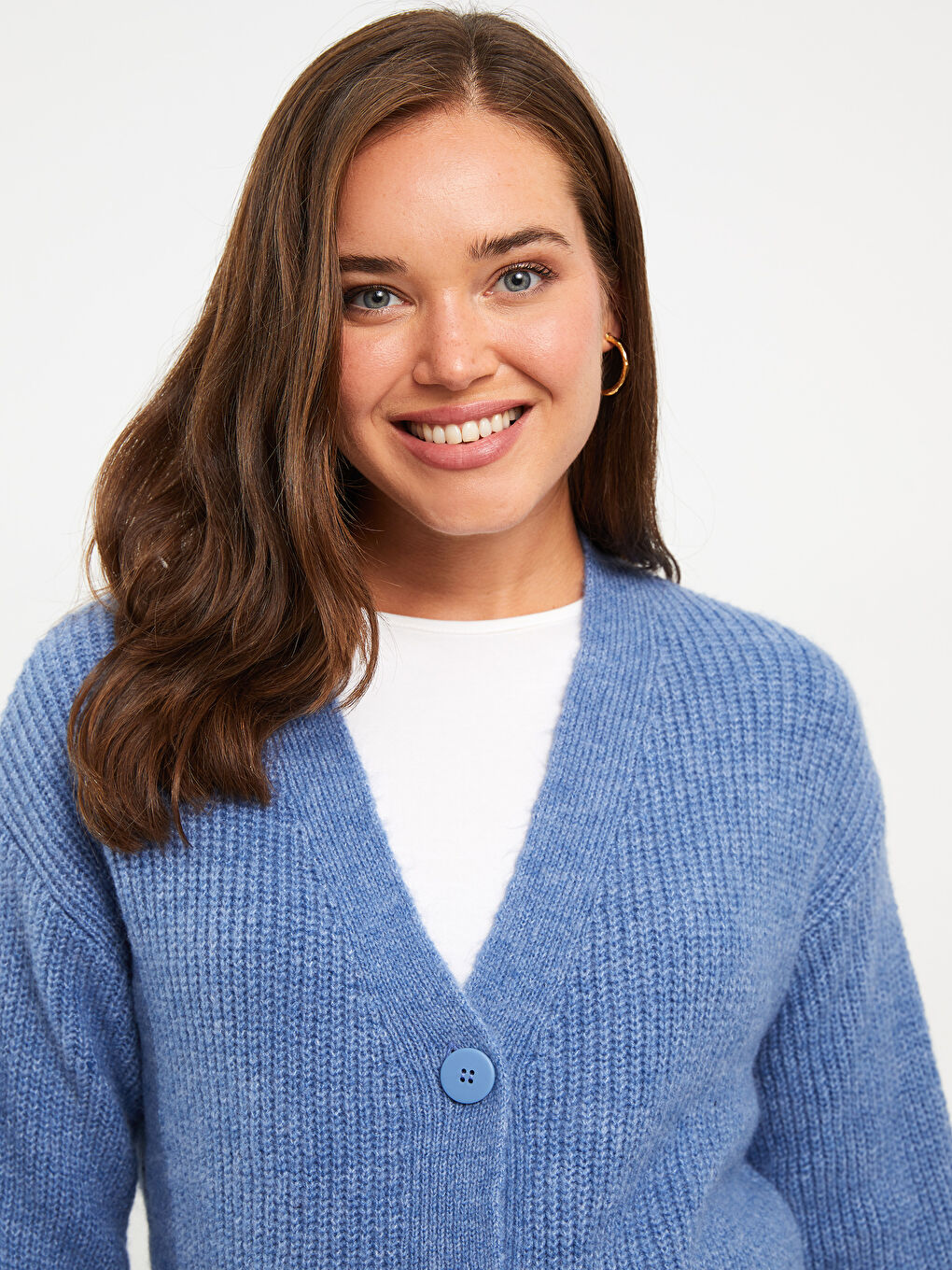 V жағалы стандартты ұзын жеңді жүктілікке арналған трикотаж кардиган-2