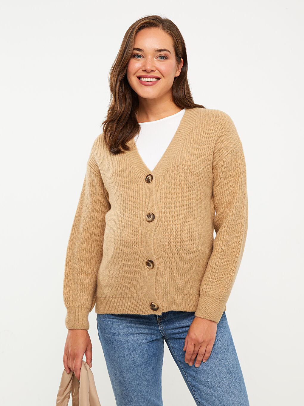 V Neck Regular Long Sleeve Maternity Tricot Cardigan