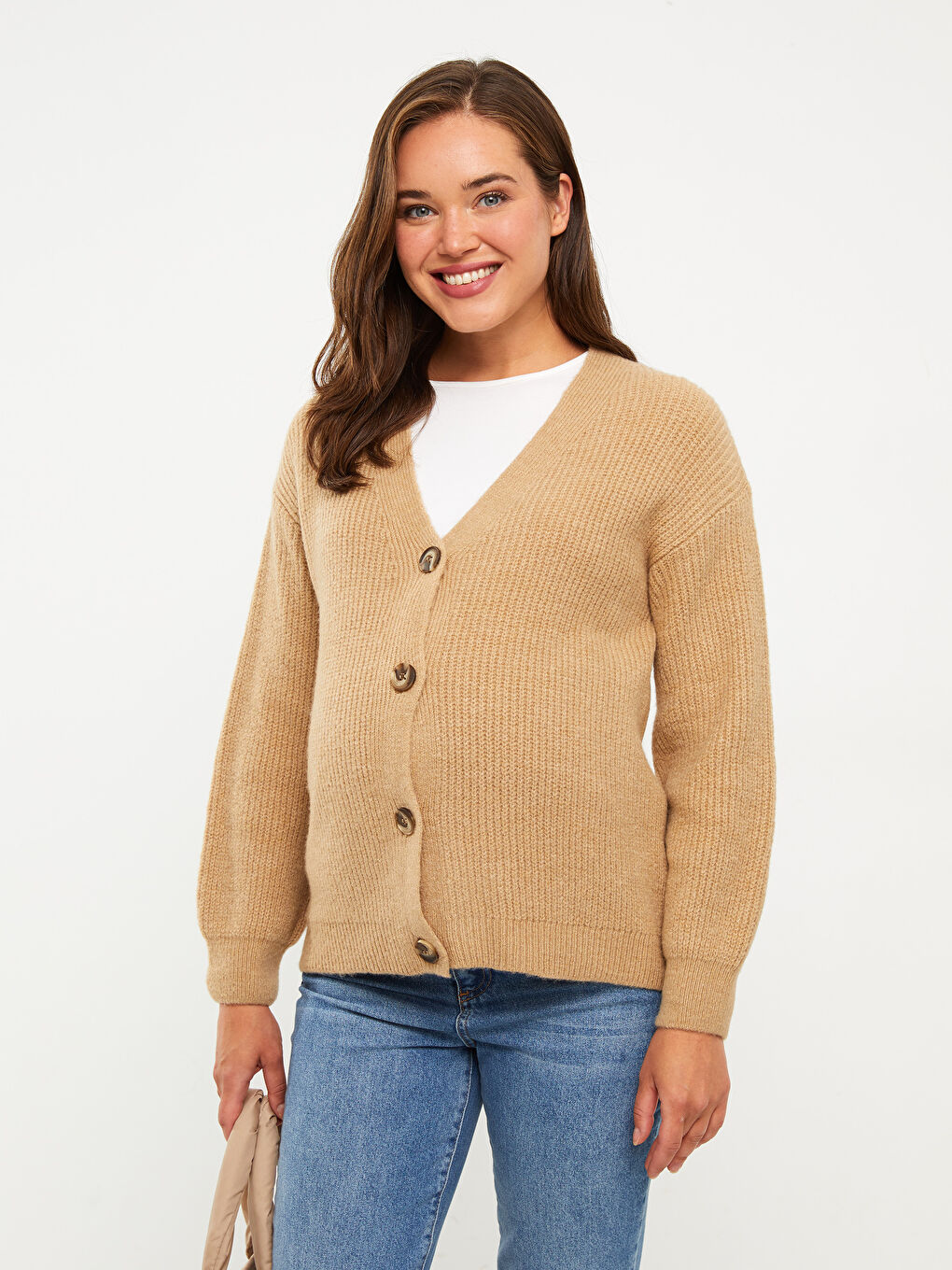 V Neck Regular Long Sleeve Maternity Tricot Cardigan-1