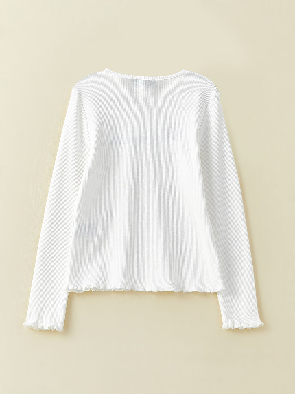 Ekru Bisiklet Yaka Nakışlı Uzun Kollu Kız Çocuk Tişört-3