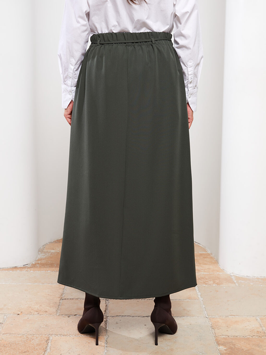 Elastic Waist Straight A-Line Gabardine Women's Skirt-3