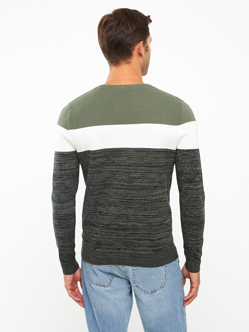 Crew Neck Long Sleeve Color Block Men's Knitwear Sweater-4