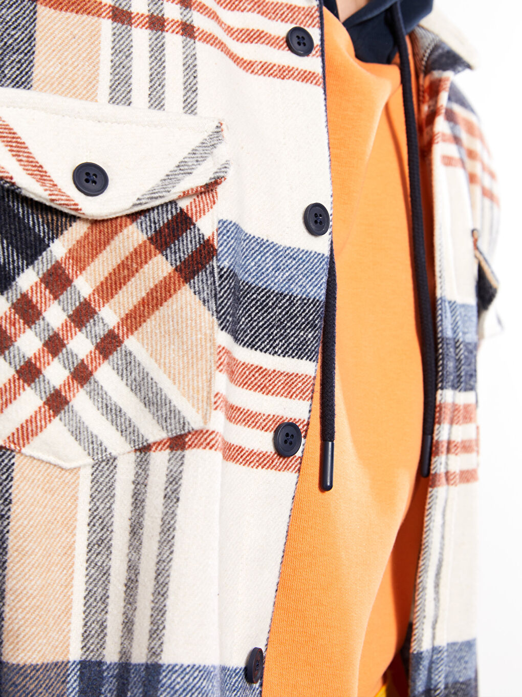 Bej Regular Fit Uzun Kollu Ekose Erkek Oduncu Gömlek Ceket-2