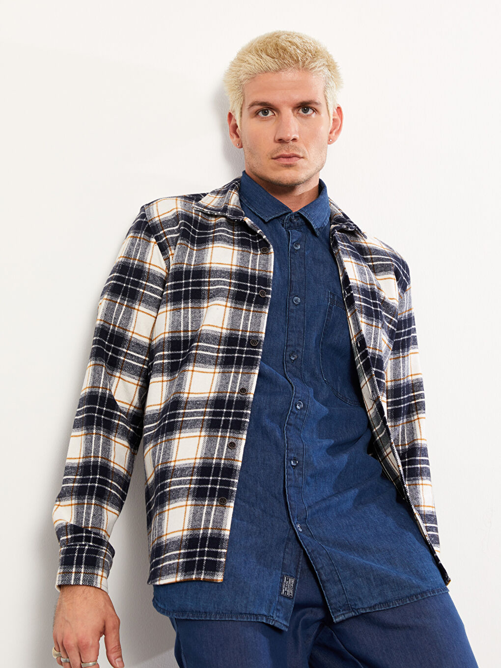 Lacivert Regular Fit Uzun Kollu Ekose Erkek Oduncu Gömlek