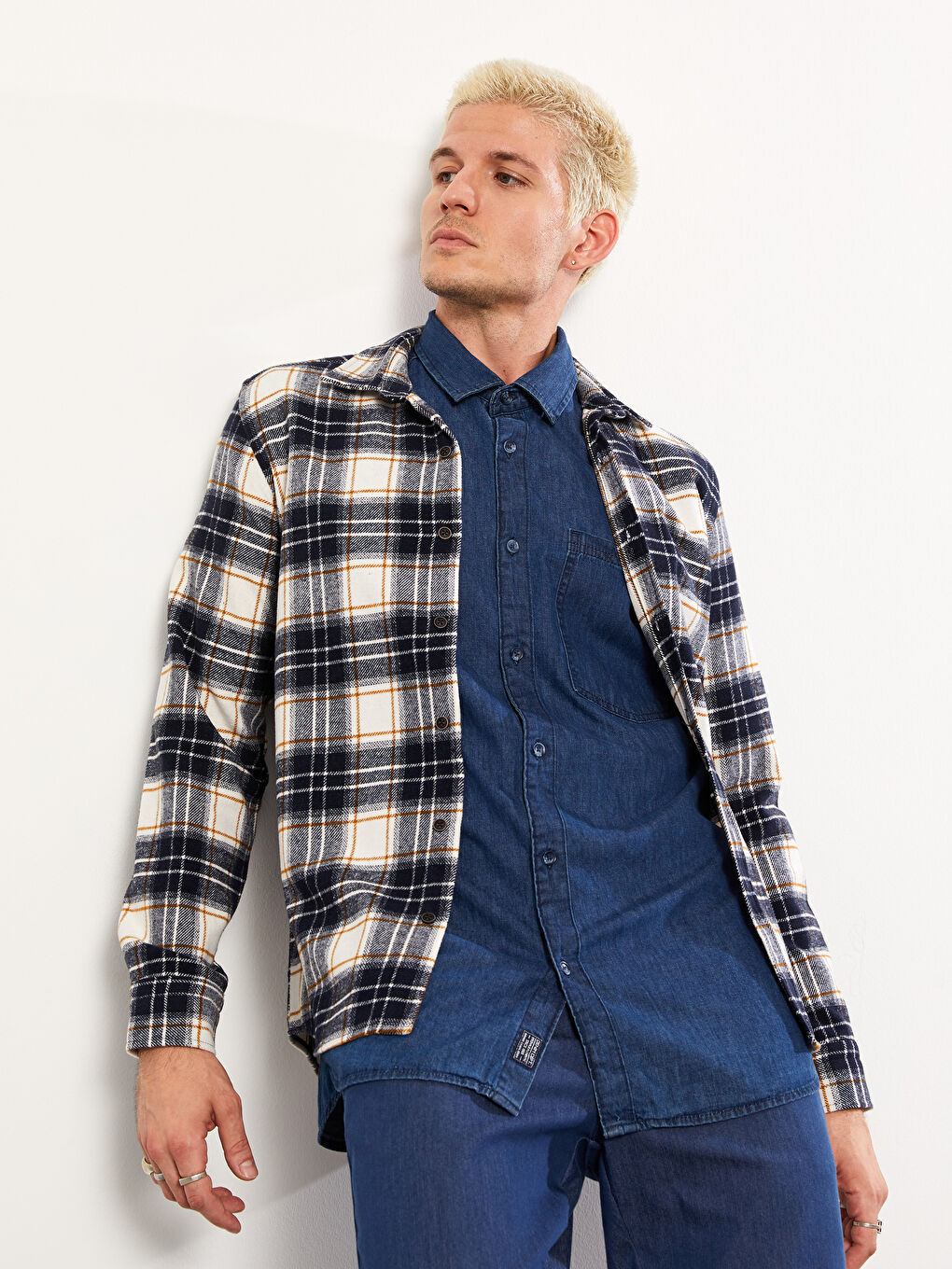 Lacivert Regular Fit Uzun Kollu Ekose Erkek Oduncu Gömlek-2